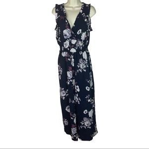 Xhileration Navy Blue Floral Romper Jumpsuit